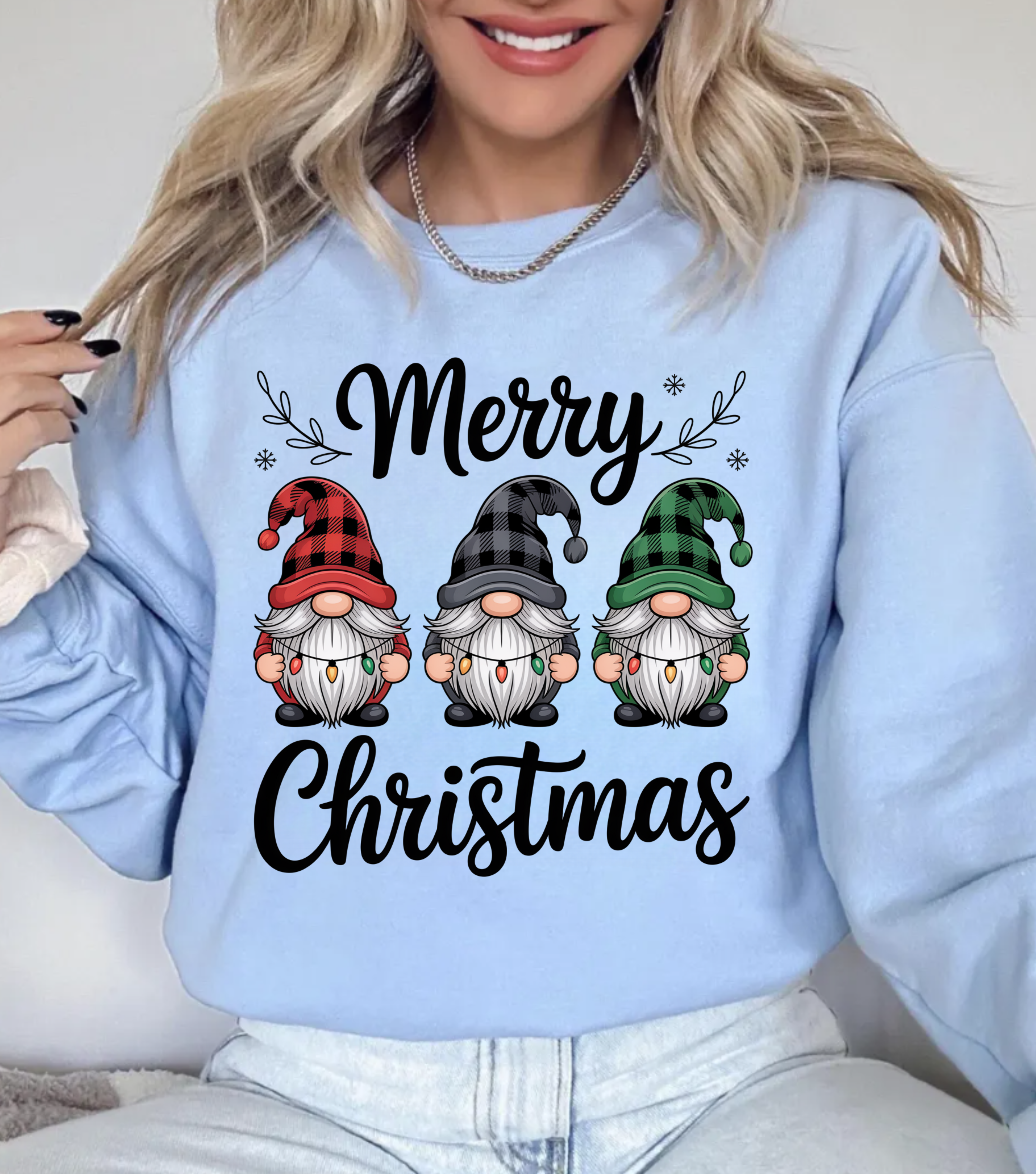 Merry Christmas Gnomes Sweatshirt | Holiday Gnome Trio Crewneck
